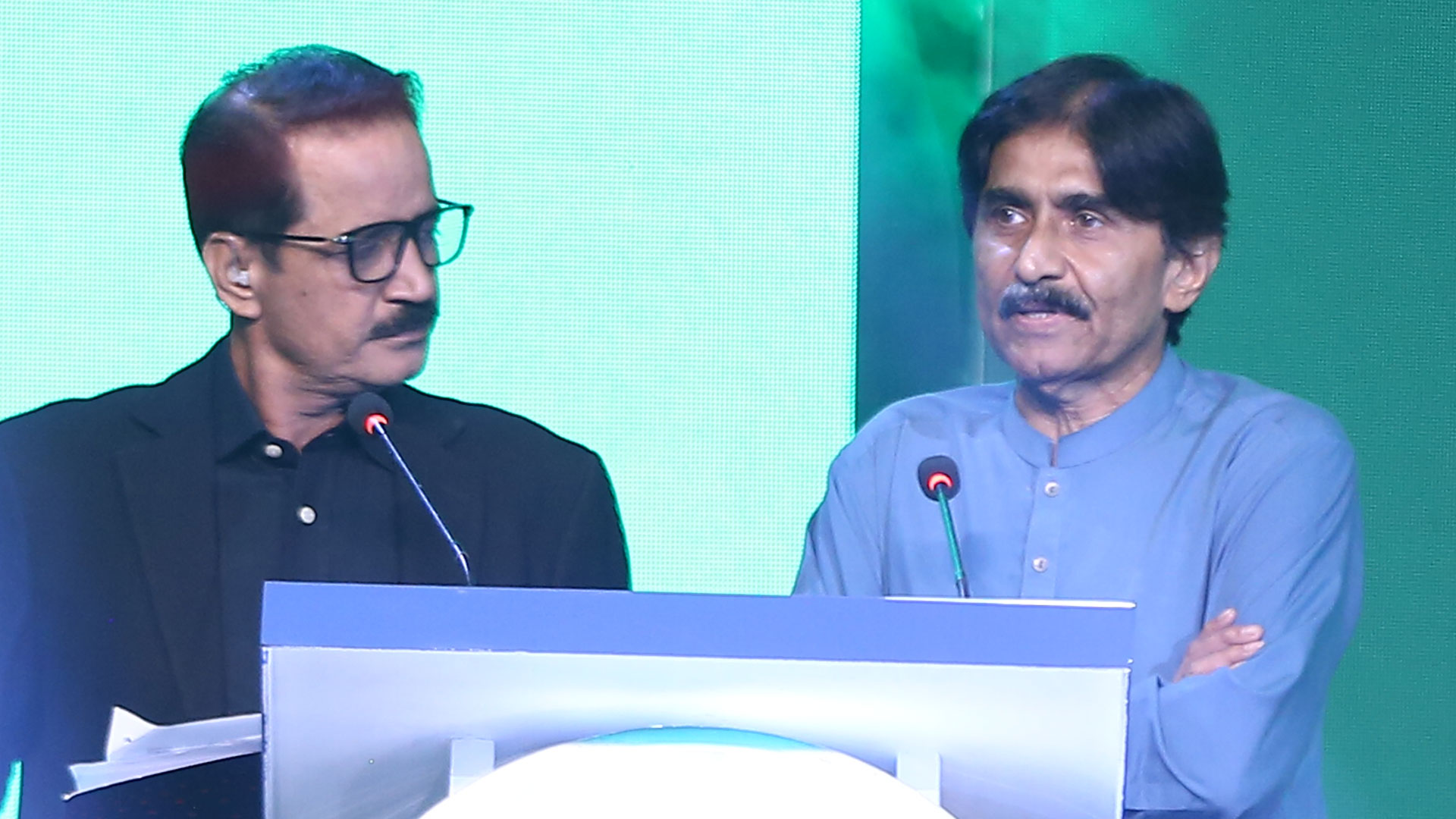 Javed Miandad, President of the Pakistan Tape Ball Premier League (PTPL), sharing his vision during the soft launch event of UBL Ameen PTPL 2025.
